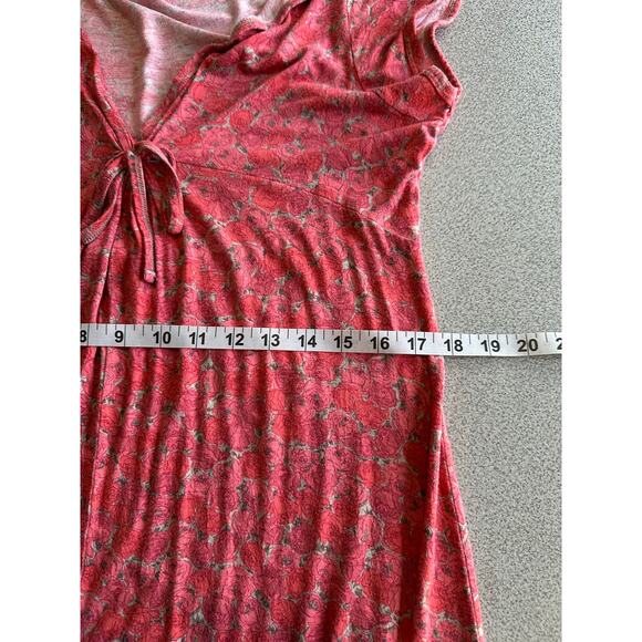 Garnet Hill Sz L Floral Rose Print V-Neck Dress Knee Length Cap Sleeve Cottage - Picture 7 of 11